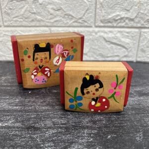 Vintage Kokeshi Doll Nesting Boxes•Set of 2•Hand‑Painted•Hidden Jewelry/Trinket